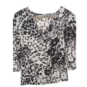 Chicos Women's Blouse 0 (Small 4-6) Animal Print Floral 3/4 Sleeve Cowl Neck‎